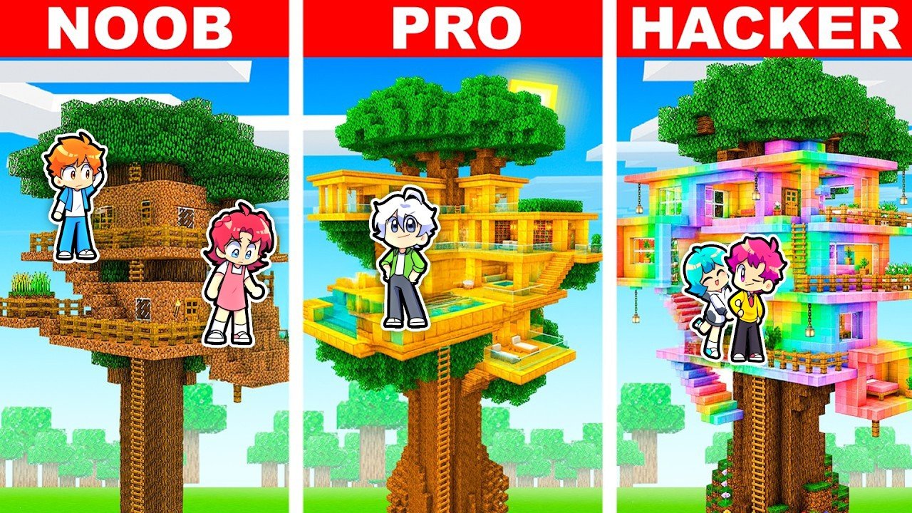 Hiha Nâng Cấp NHÀ TRÊN CÂY NOOB Lên PRO Trong Minecraft !?