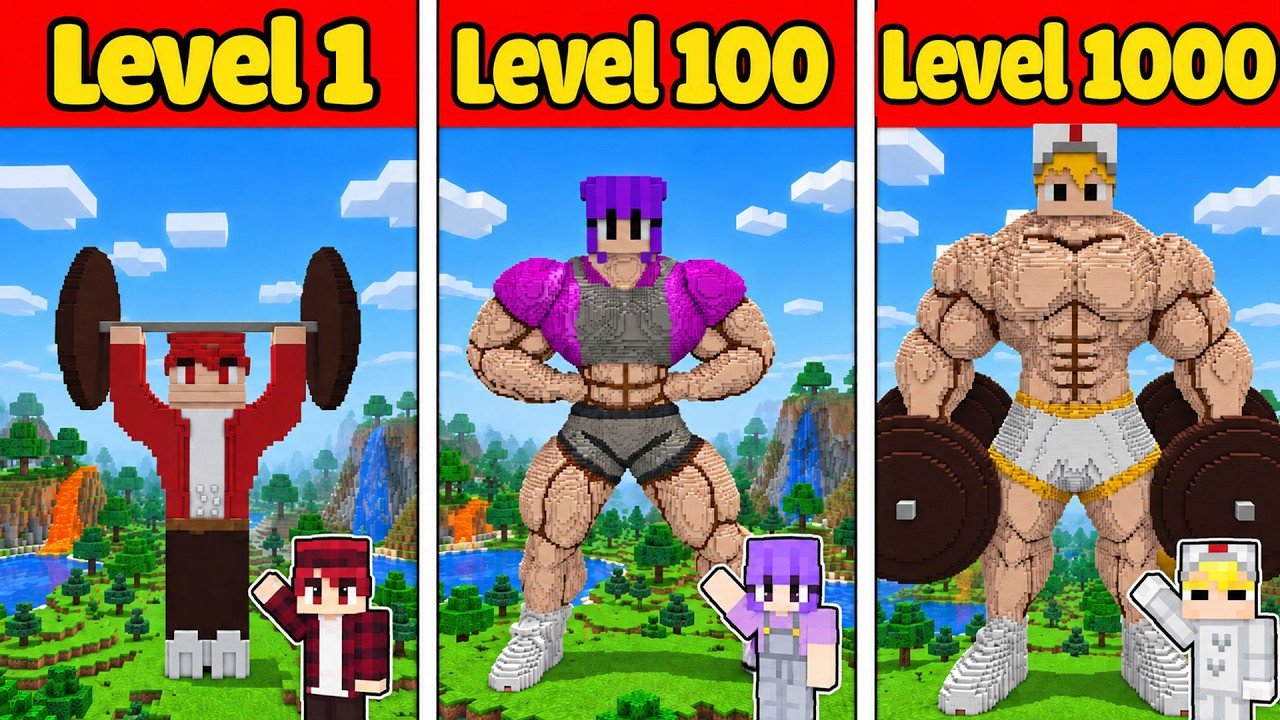 Tô Gà Xây Tượng Cơ Bắp Cấp 1 Vs Cấp 999999 Trong Minecraft!